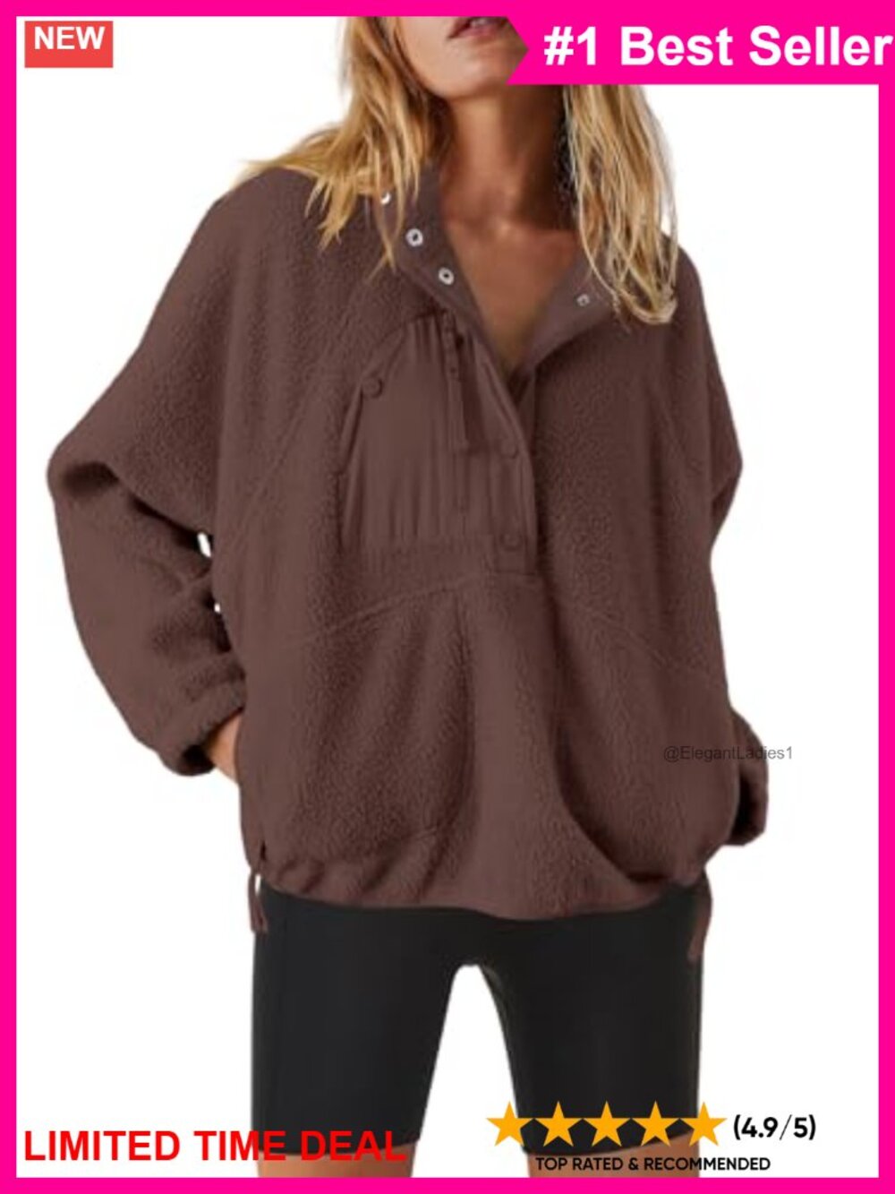 Womens Fleece Quarter Zip Sherpa Pullover Jacket Fuzzy Sweatshirt